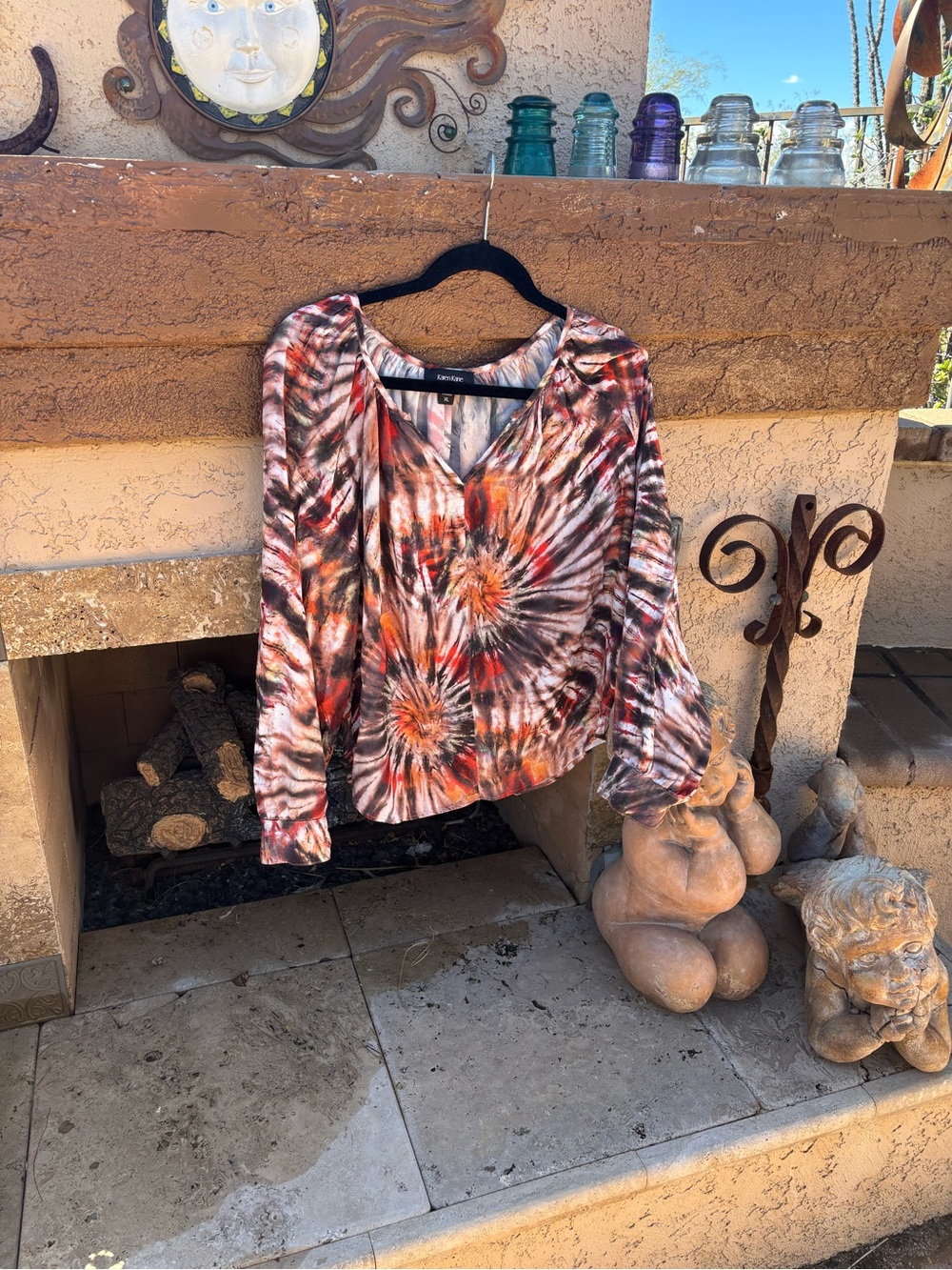 Karen Kane Multicolor Tie-Dye V-Neck Blouse-Long sleeved